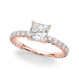 Romantic Sidestone Princess Diamond Engagement Ring — 9K/18K Gold & Platinum