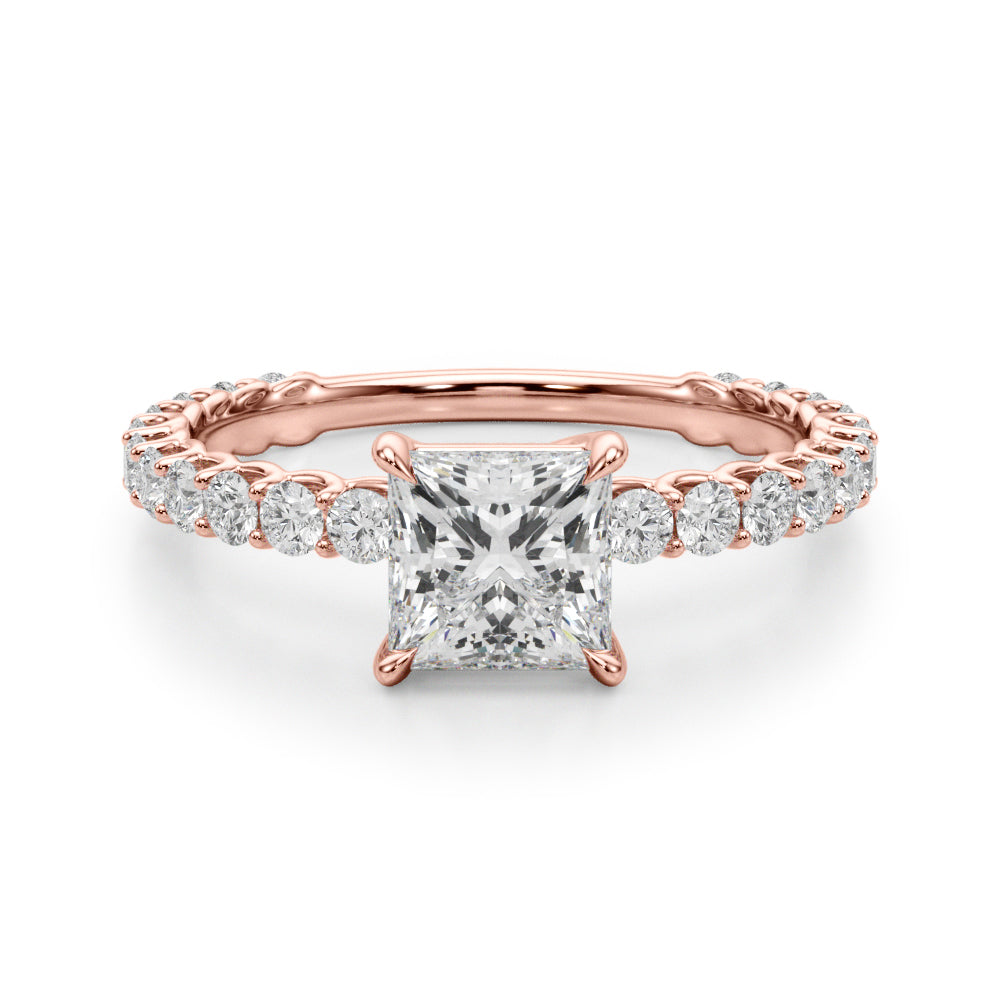 Romantic Sidestone Princess Diamond Engagement Ring — 9K/18K Gold & Platinum