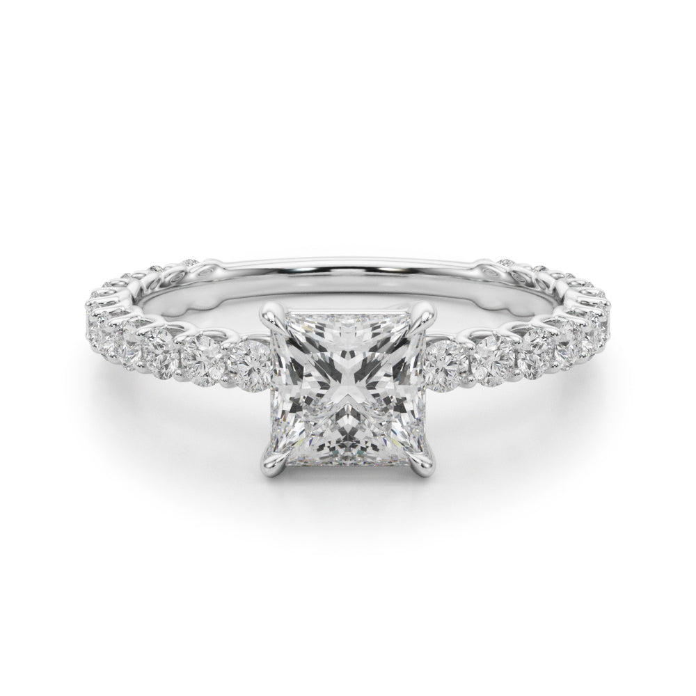 Romantic Sidestone Princess Diamond Engagement Ring — 9K/18K Gold & Platinum