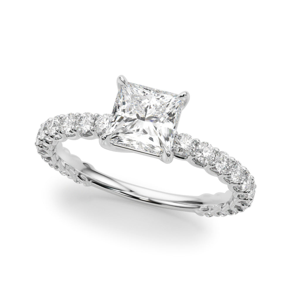 Romantic Sidestone Princess Diamond Engagement Ring — 9K/18K Gold & Platinum