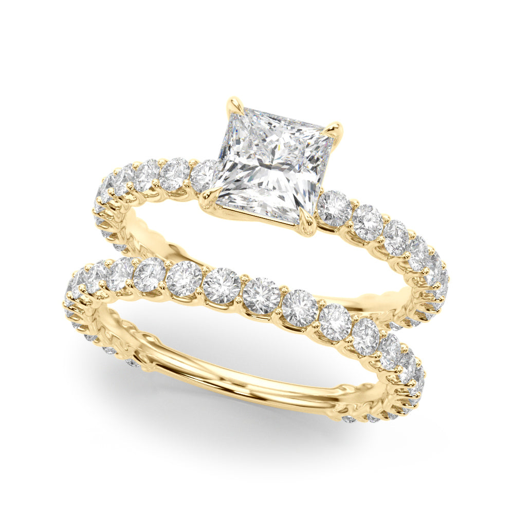Romantic Sidestone Princess Diamond Engagement Ring — 9K/18K Gold & Platinum