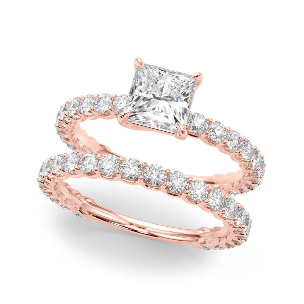 Romantic Sidestone Princess Diamond Engagement Ring — 9K/18K Gold & Platinum