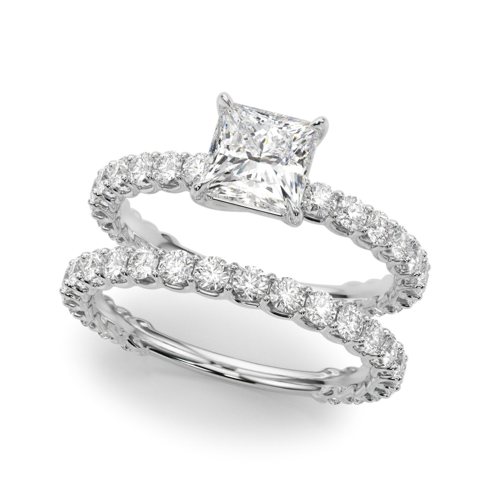 Romantic Sidestone Princess Diamond Engagement Ring — 9K/18K Gold & Platinum