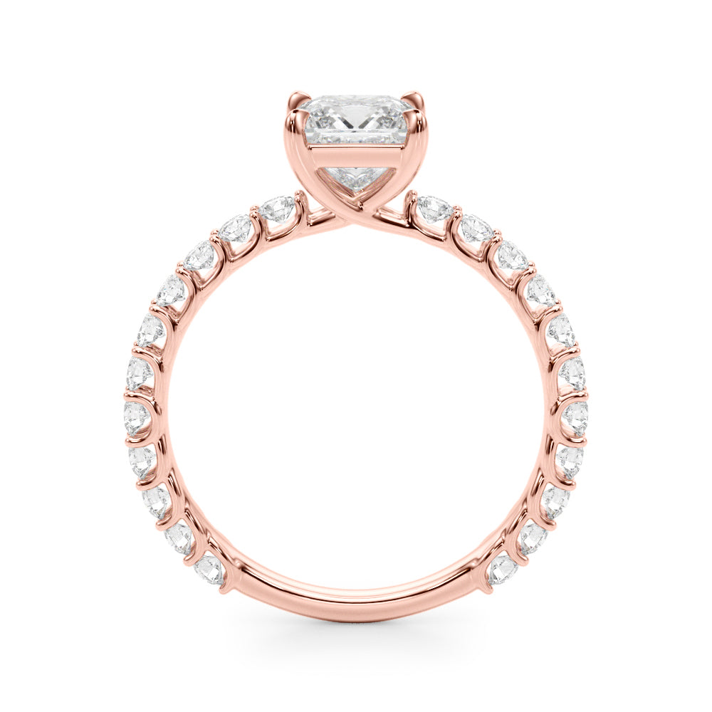 Romantic Sidestone Princess Diamond Engagement Ring — 9K/18K Gold & Platinum