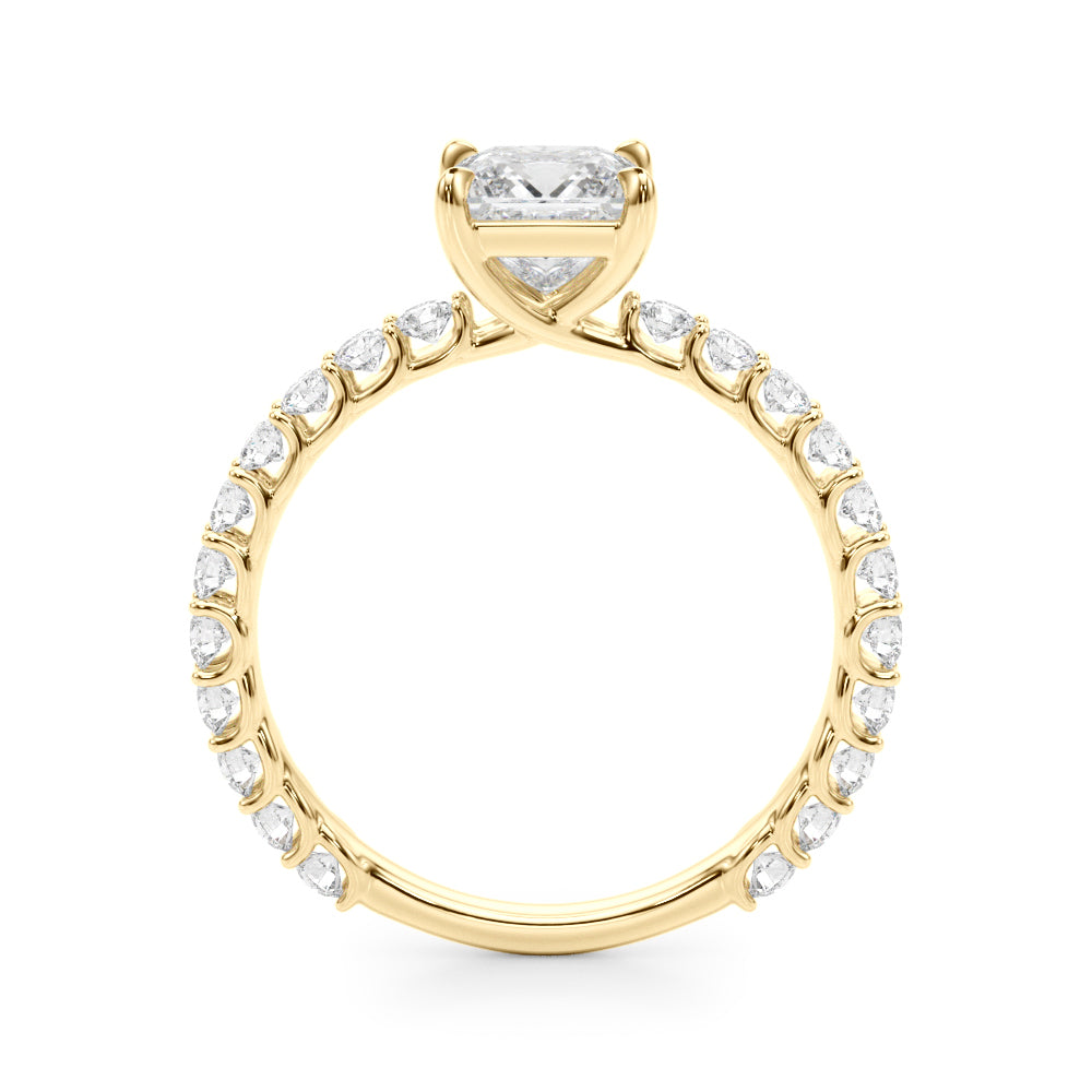 Romantic Sidestone Princess Diamond Engagement Ring — 9K/18K Gold & Platinum