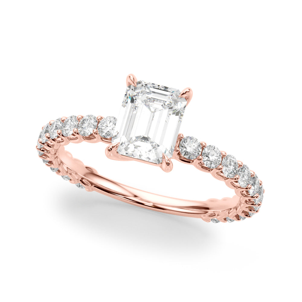 Statement Sidestone Emerald Diamond Engagement Ring — 9K/18K Gold & Platinum