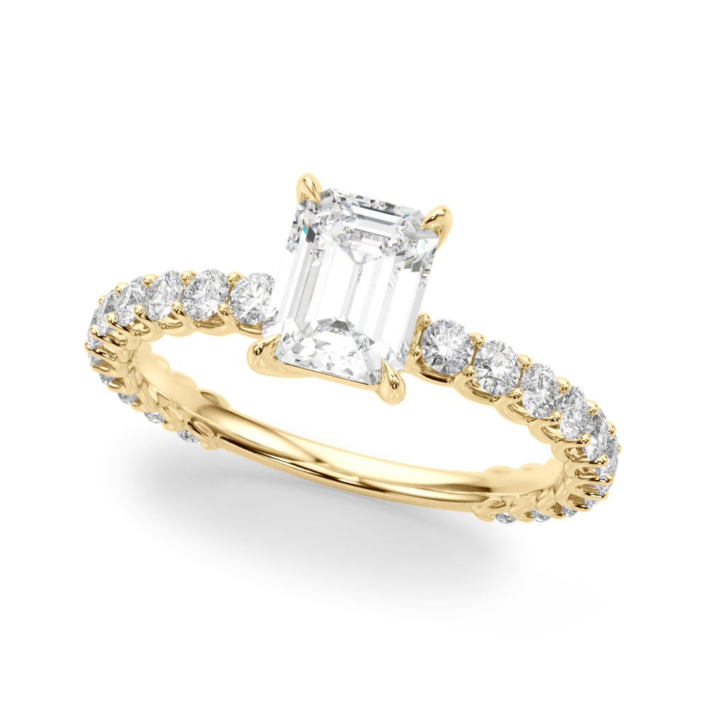 Statement Sidestone Emerald Diamond Engagement Ring — 9K/18K Gold & Platinum