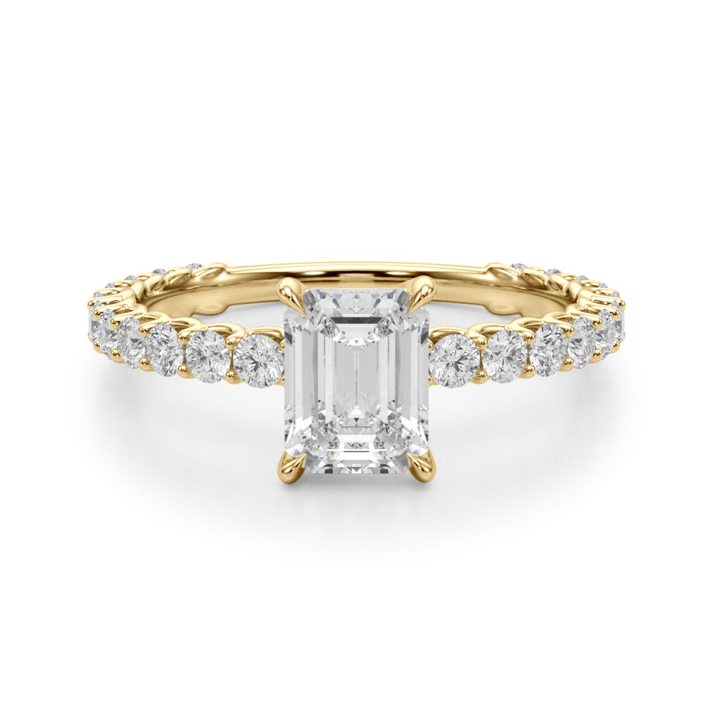 Statement Sidestone Emerald Diamond Engagement Ring — 9K/18K Gold & Platinum