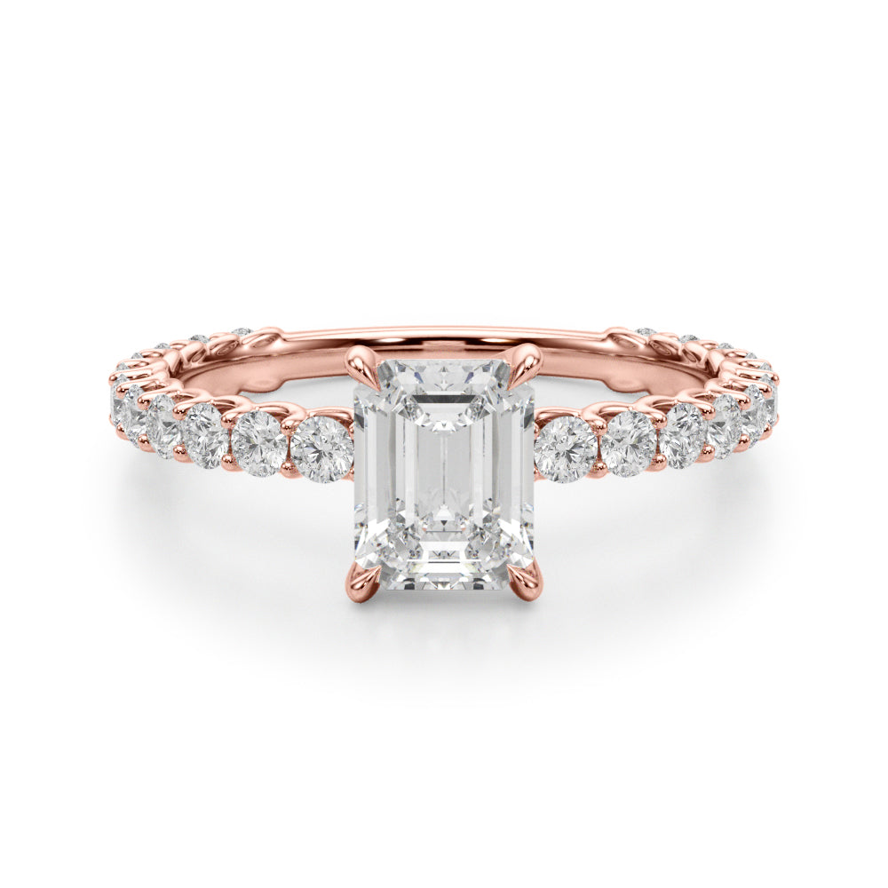 Statement Sidestone Emerald Diamond Engagement Ring — 9K/18K Gold & Platinum
