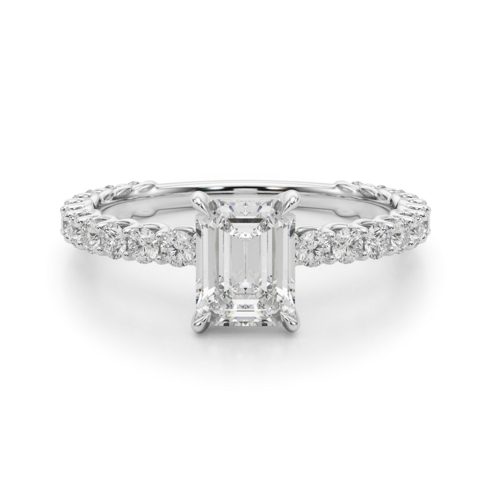 Statement Sidestone Emerald Diamond Engagement Ring — 9K/18K Gold & Platinum
