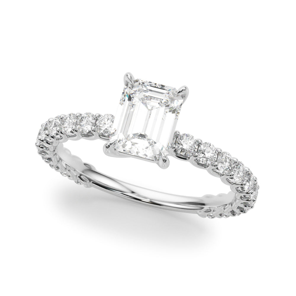 Statement Sidestone Emerald Diamond Engagement Ring — 9K/18K Gold & Platinum