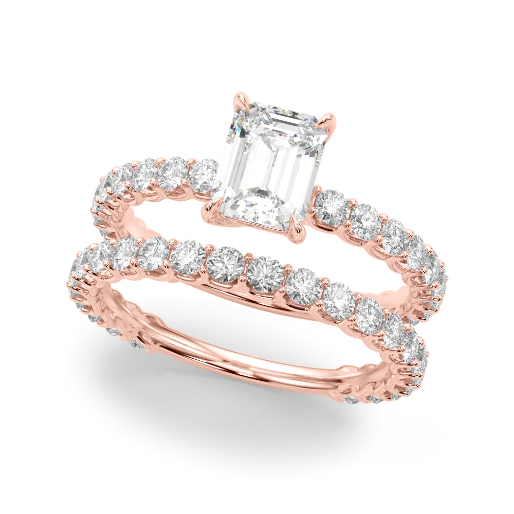 Statement Sidestone Emerald Diamond Engagement Ring — 9K/18K Gold & Platinum