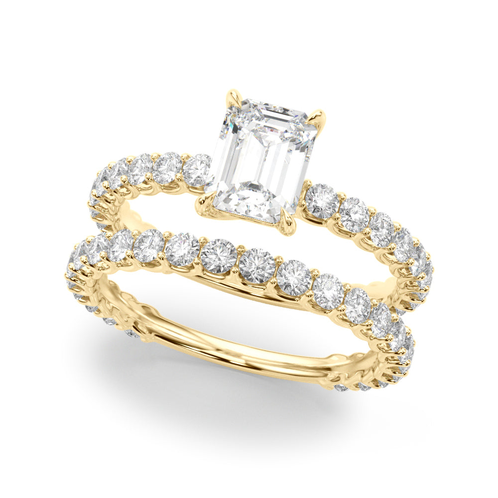 Statement Sidestone Emerald Diamond Engagement Ring — 9K/18K Gold & Platinum