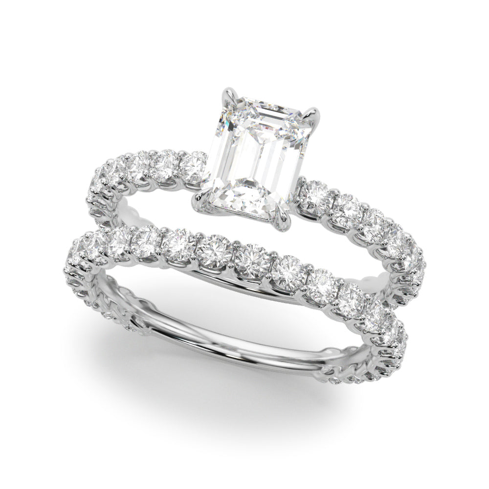 Statement Sidestone Emerald Diamond Engagement Ring — 9K/18K Gold & Platinum