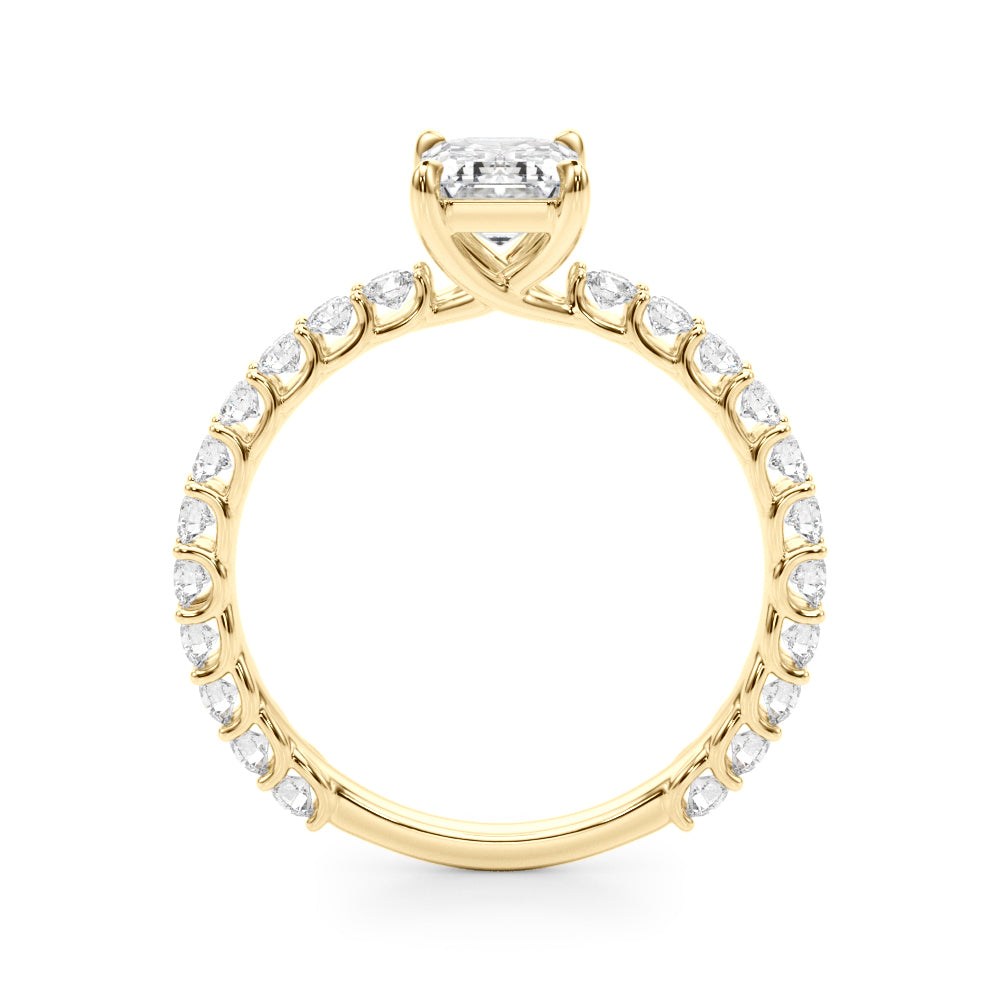Statement Sidestone Emerald Diamond Engagement Ring — 9K/18K Gold & Platinum