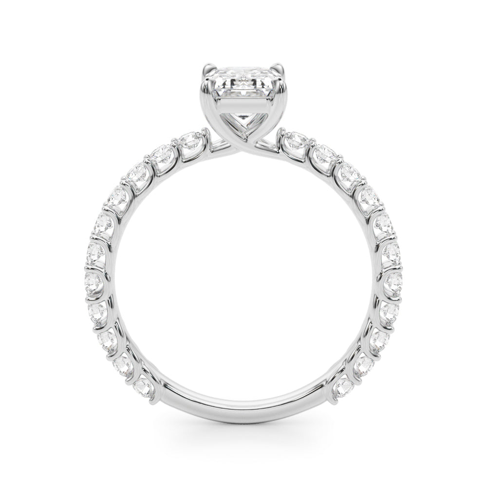 Statement Sidestone Emerald Diamond Engagement Ring — 9K/18K Gold & Platinum