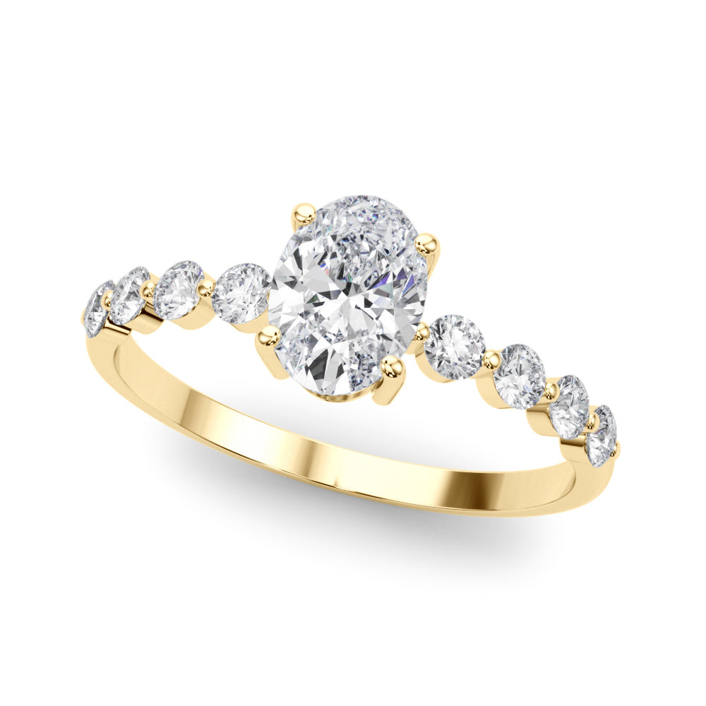 Elegant Single Row Shared Pr Eng Ring Oval Diamond Engagement Ring — 9K/18K Gold & Platinum