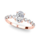 Elegant Single Row Shared Pr Eng Ring Oval Diamond Engagement Ring — 9K/18K Gold & Platinum