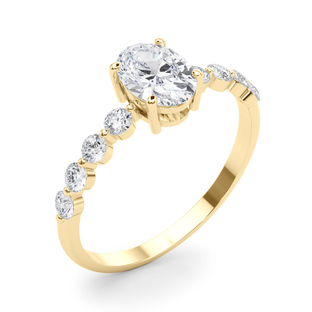 Elegant Single Row Shared Pr Eng Ring Oval Diamond Engagement Ring — 9K/18K Gold & Platinum