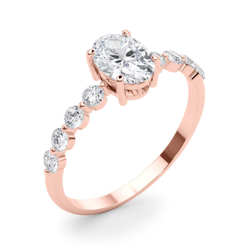 Elegant Single Row Shared Pr Eng Ring Oval Diamond Engagement Ring — 9K/18K Gold & Platinum