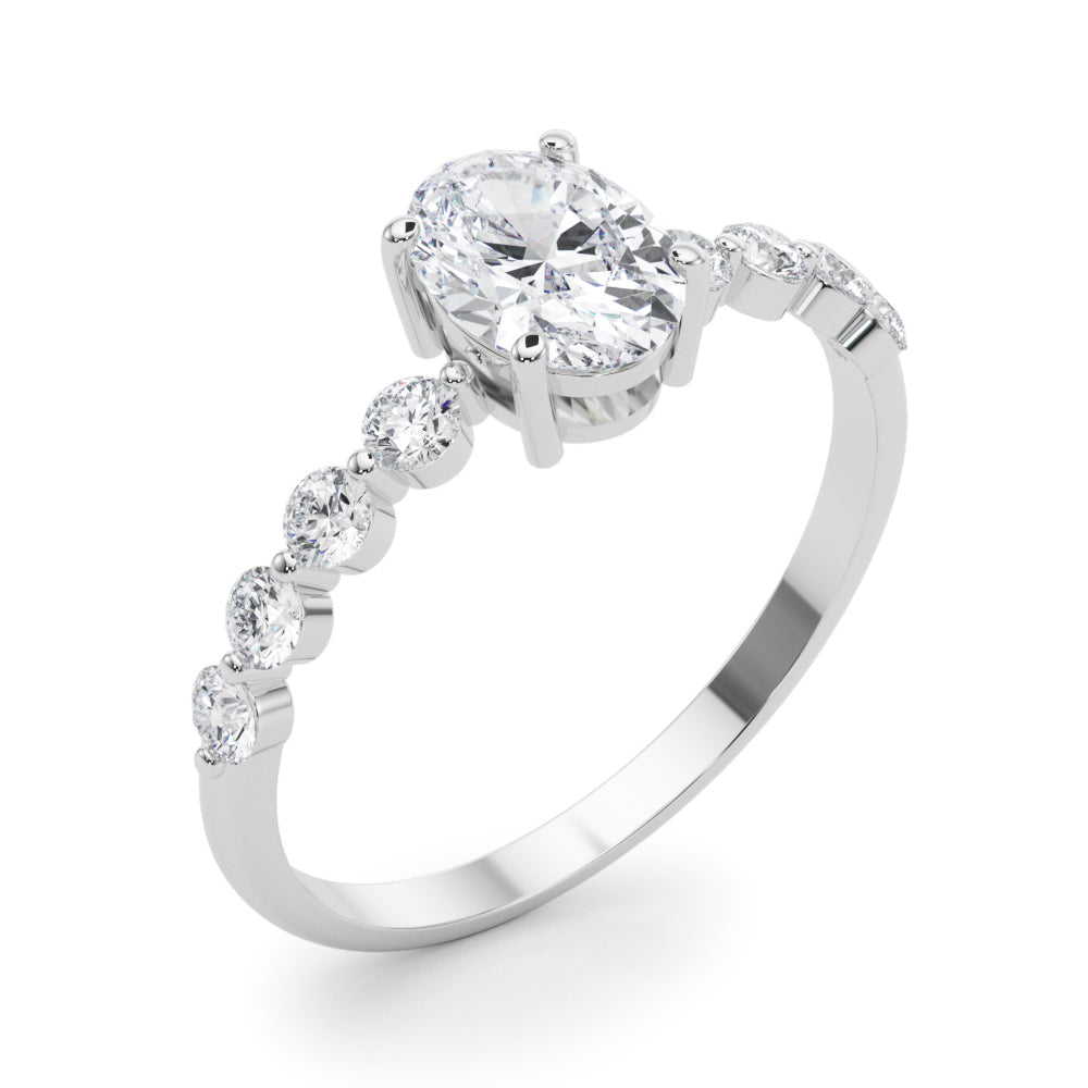 Elegant Single Row Shared Pr Eng Ring Oval Diamond Engagement Ring — 9K/18K Gold & Platinum