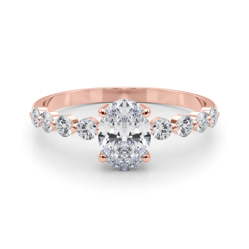 Elegant Single Row Shared Pr Eng Ring Oval Diamond Engagement Ring — 9K/18K Gold & Platinum
