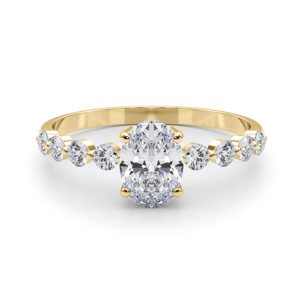 Elegant Single Row Shared Pr Eng Ring Oval Diamond Engagement Ring — 9K/18K Gold & Platinum
