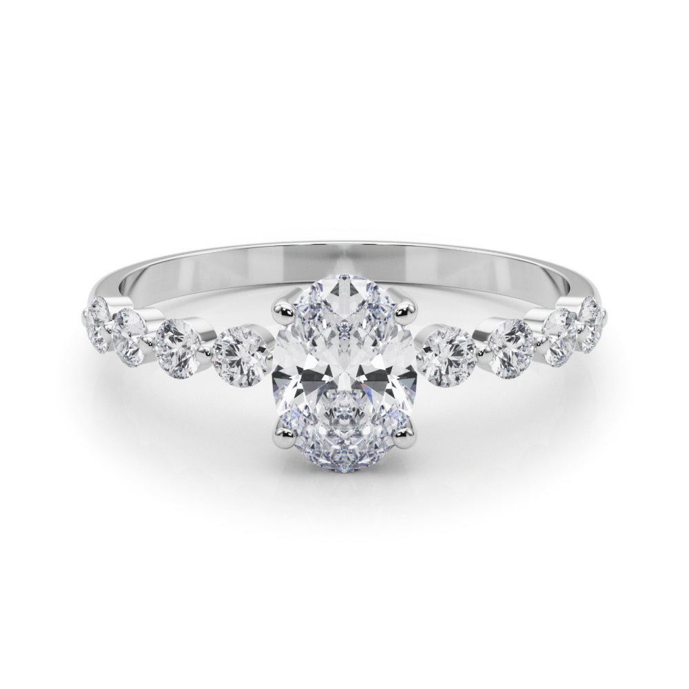 Elegant Single Row Shared Pr Eng Ring Oval Diamond Engagement Ring — 9K/18K Gold & Platinum