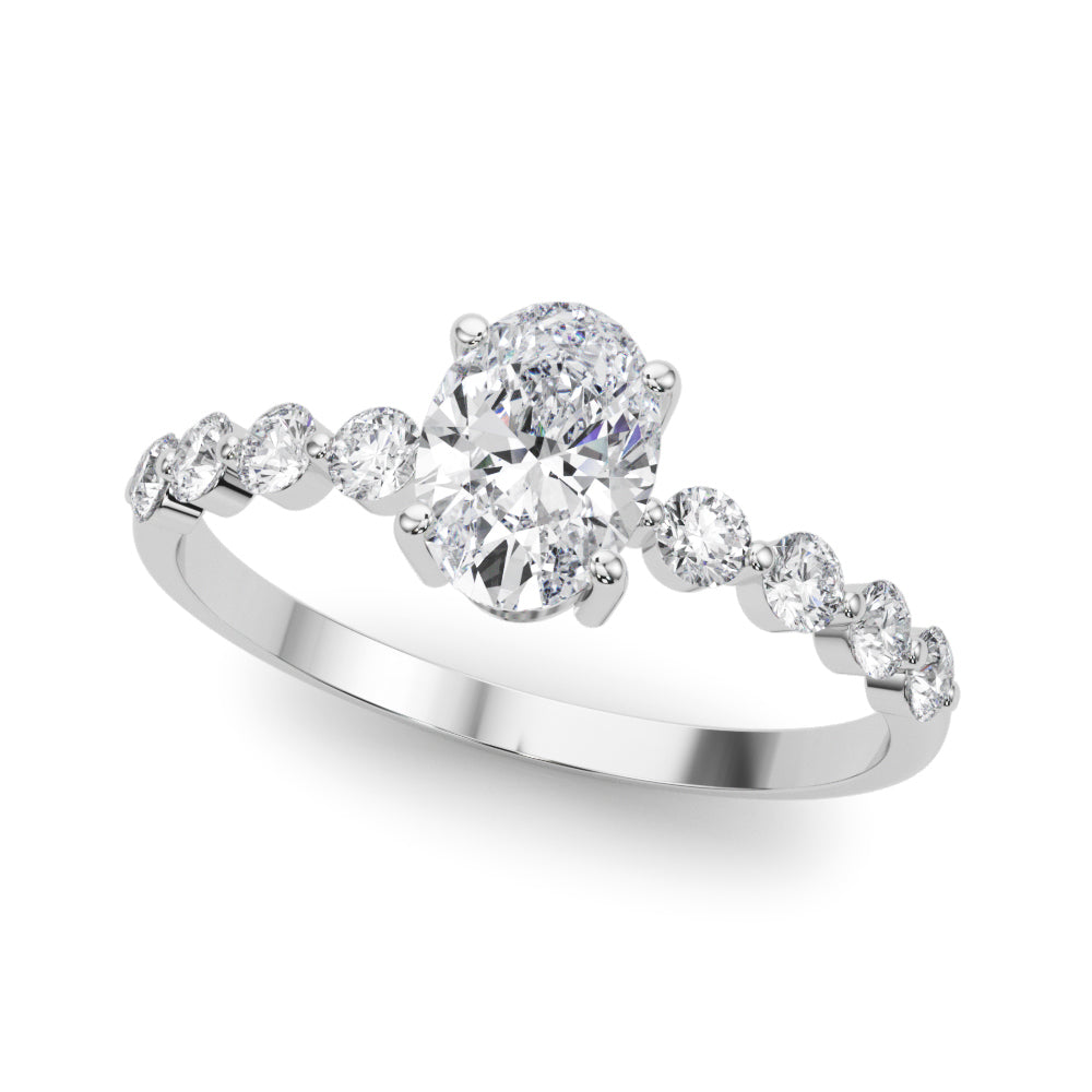 Elegant Single Row Shared Pr Eng Ring Oval Diamond Engagement Ring — 9K/18K Gold & Platinum