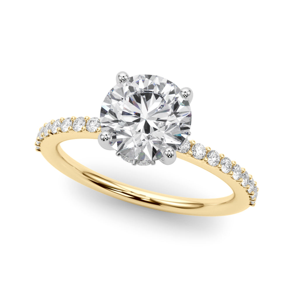 Classic Hidden Halo Rd Single Row Shared Pr Round Diamond Engagement Ring — 9K/18K Gold & Platinum