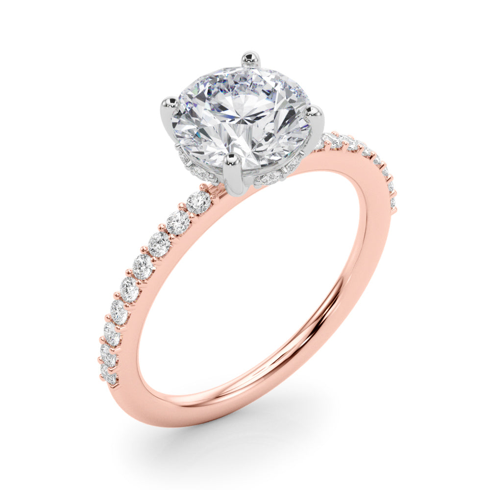 Classic Hidden Halo Rd Single Row Shared Pr Round Diamond Engagement Ring — 9K/18K Gold & Platinum
