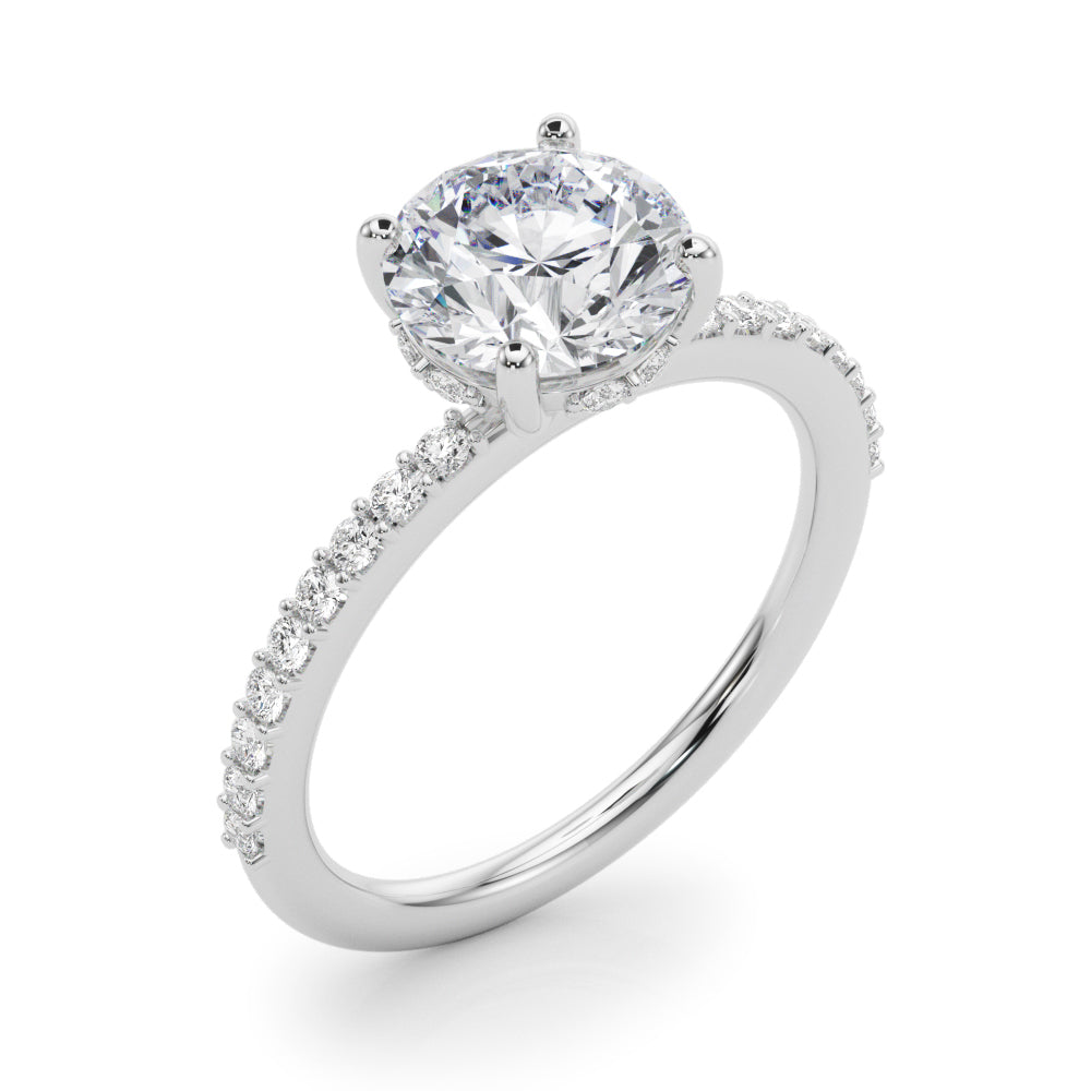 Classic Hidden Halo Rd Single Row Shared Pr Round Diamond Engagement Ring — 9K/18K Gold & Platinum