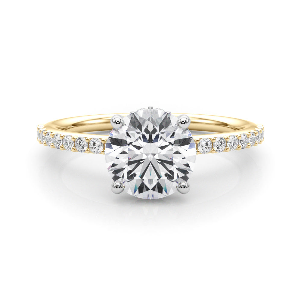 Classic Hidden Halo Rd Single Row Shared Pr Round Diamond Engagement Ring — 9K/18K Gold & Platinum