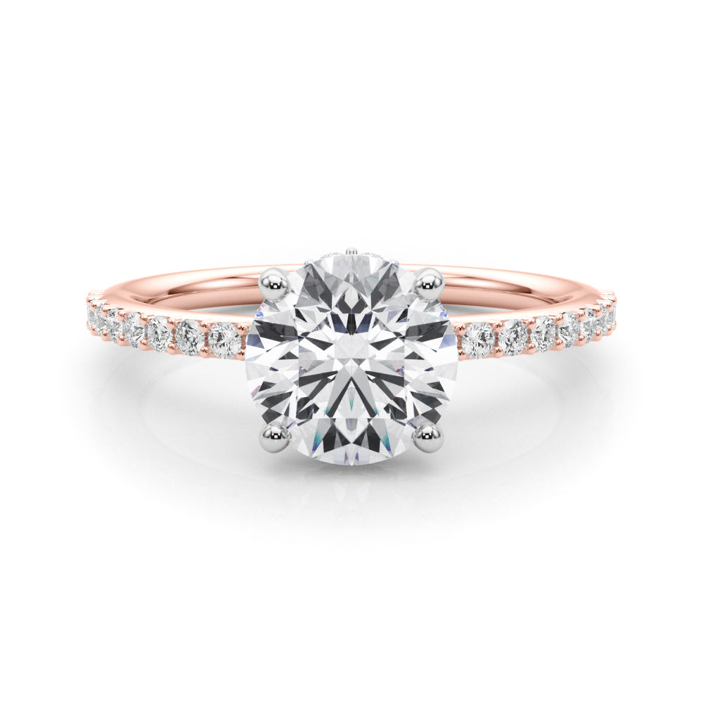 Classic Hidden Halo Rd Single Row Shared Pr Round Diamond Engagement Ring — 9K/18K Gold & Platinum