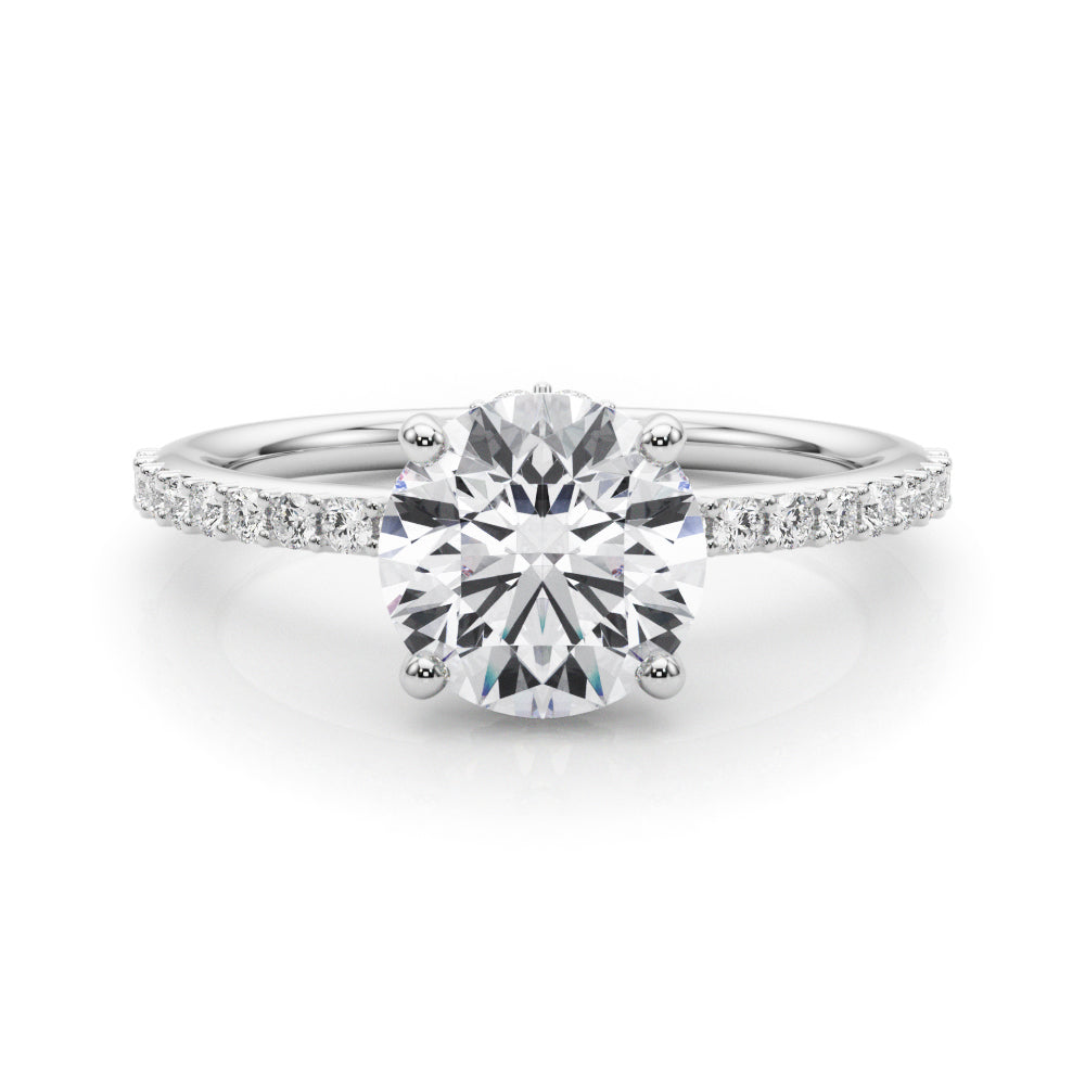 Classic Hidden Halo Rd Single Row Shared Pr Round Diamond Engagement Ring — 9K/18K Gold & Platinum