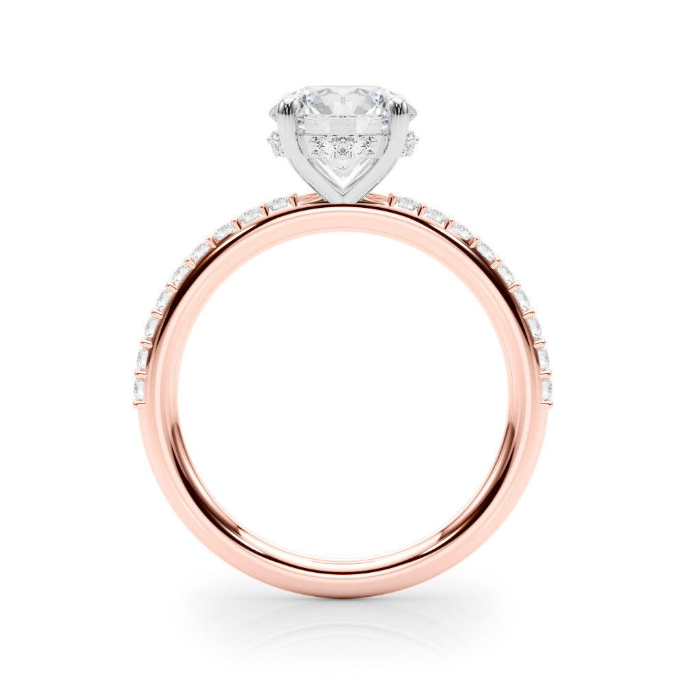 Classic Hidden Halo Rd Single Row Shared Pr Round Diamond Engagement Ring — 9K/18K Gold & Platinum