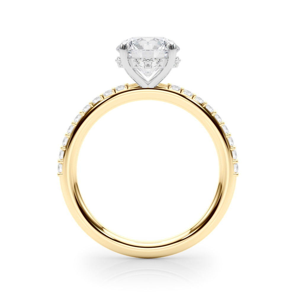 Classic Hidden Halo Rd Single Row Shared Pr Round Diamond Engagement Ring — 9K/18K Gold & Platinum