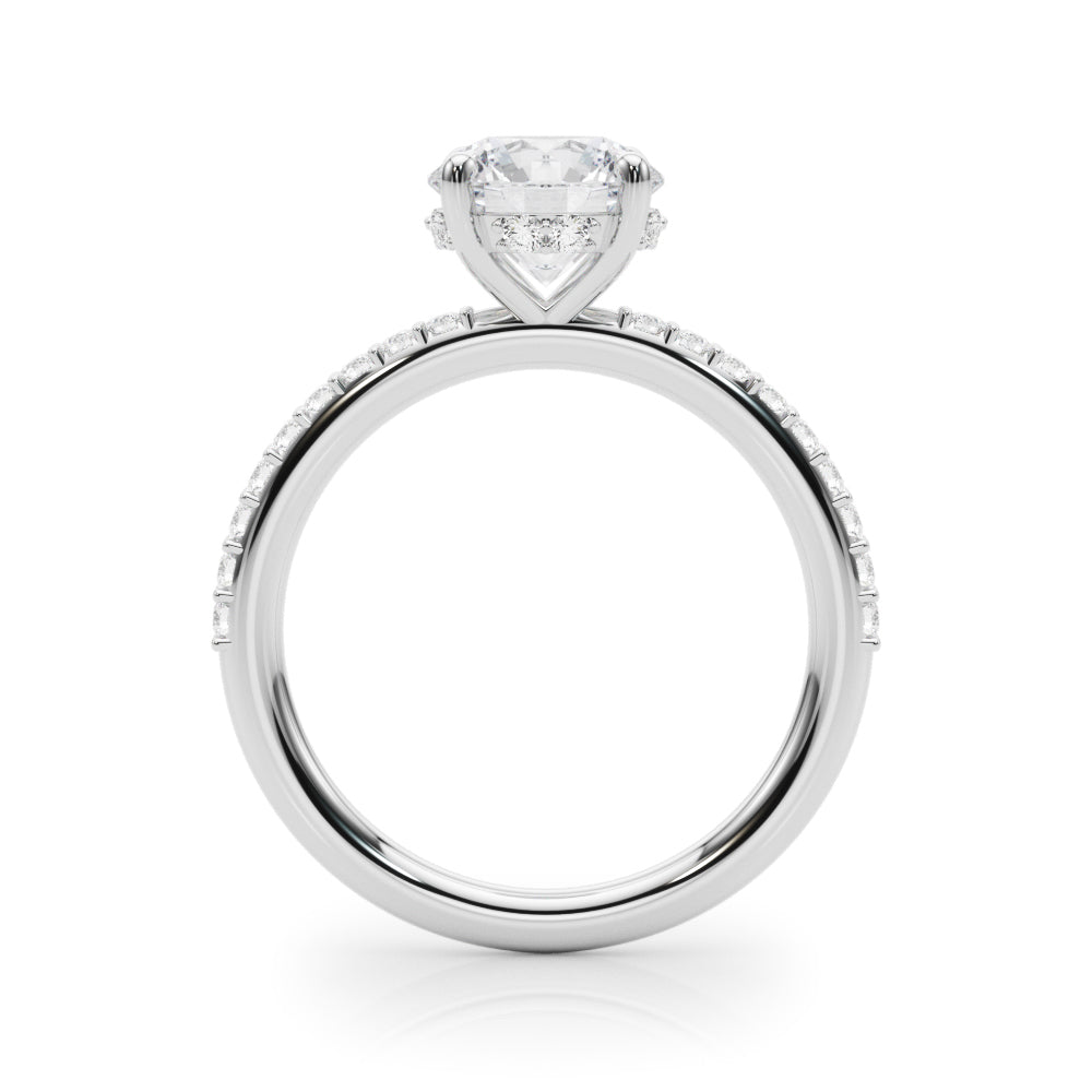 Classic Hidden Halo Rd Single Row Shared Pr Round Diamond Engagement Ring — 9K/18K Gold & Platinum
