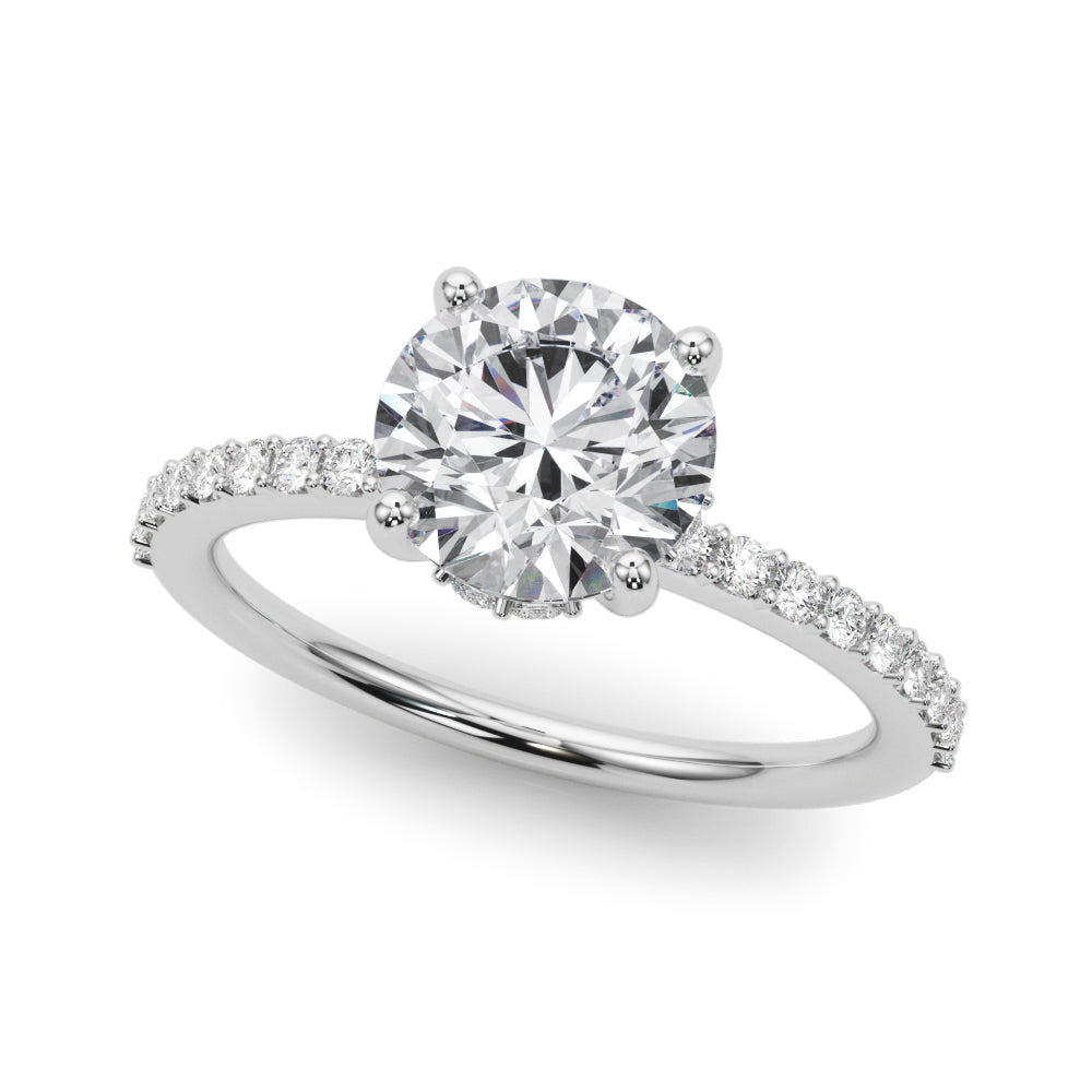 Classic Hidden Halo Rd Single Row Shared Pr Round Diamond Engagement Ring — 9K/18K Gold & Platinum