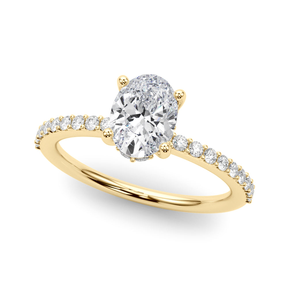 Timeless Hidden Halo Ov Single Row Oval Diamond Engagement Ring — 9K/18K Gold & Platinum