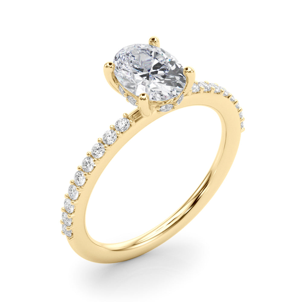 Timeless Hidden Halo Ov Single Row Oval Diamond Engagement Ring — 9K/18K Gold & Platinum
