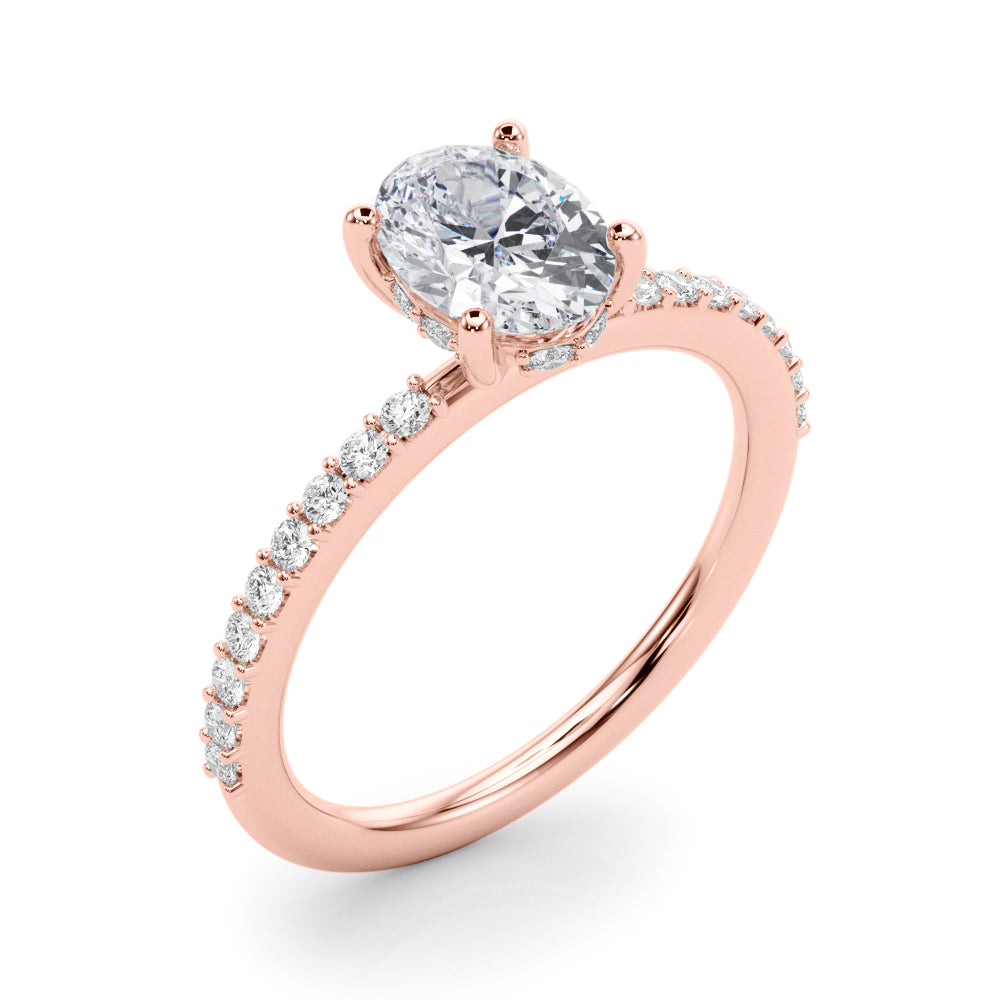 Timeless Hidden Halo Ov Single Row Oval Diamond Engagement Ring — 9K/18K Gold & Platinum