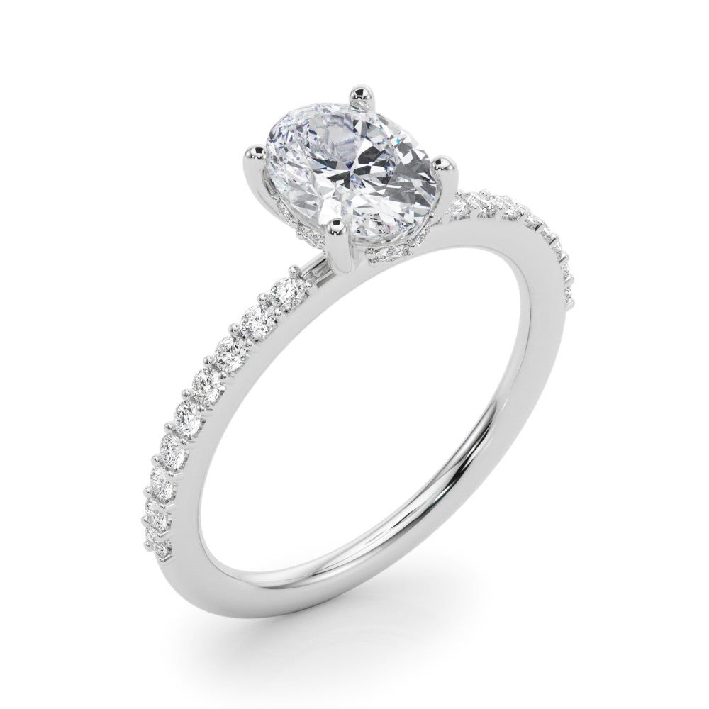 Timeless Hidden Halo Ov Single Row Oval Diamond Engagement Ring — 9K/18K Gold & Platinum