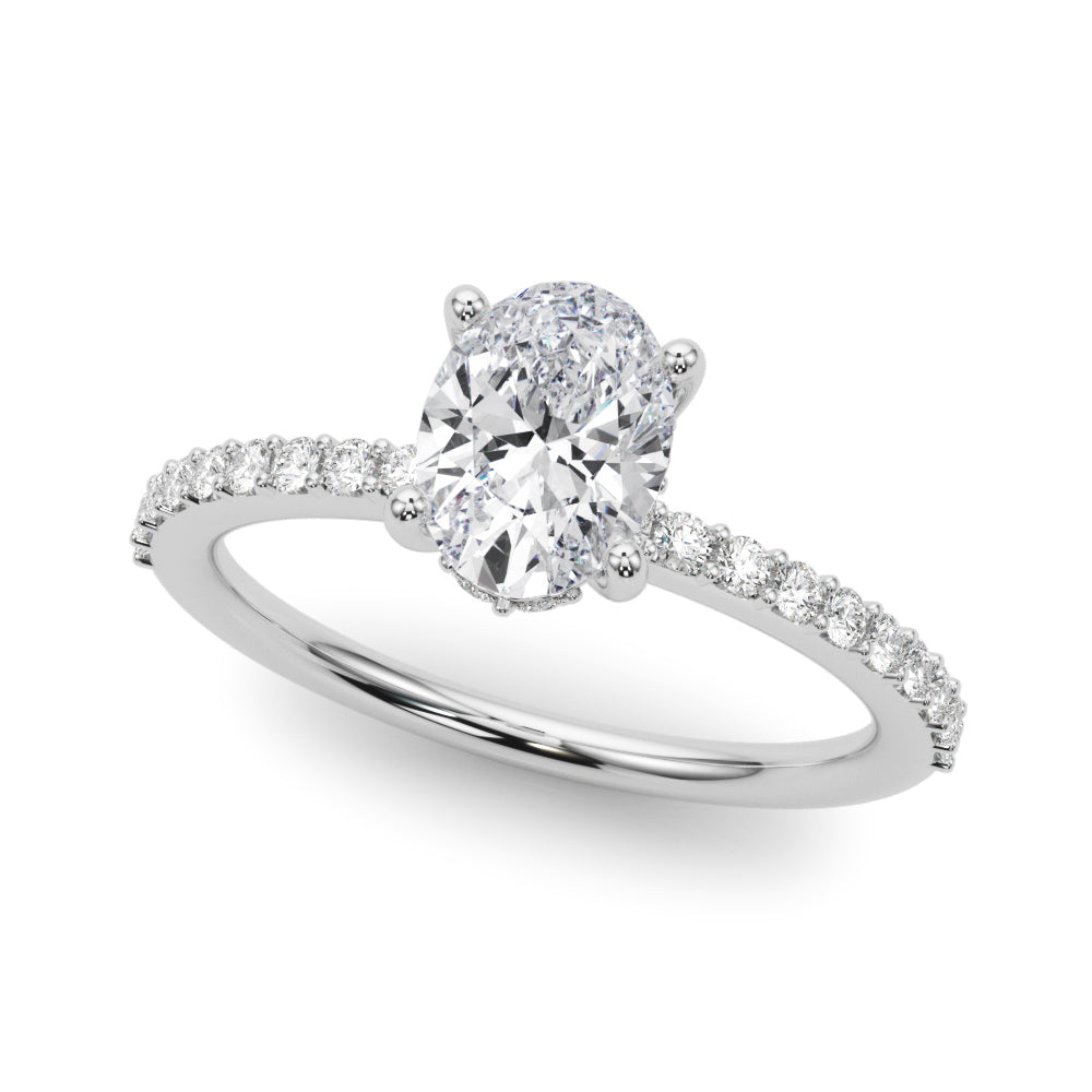Timeless Hidden Halo Ov Single Row Oval Diamond Engagement Ring — 9K/18K Gold & Platinum