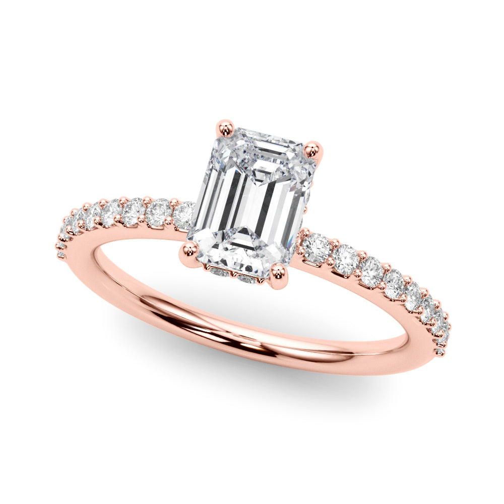 Elegant Hidden Halo Ec Single Row Shared Pr Emerald Diamond Engagement Ring — 9K/18K Gold & Platinum