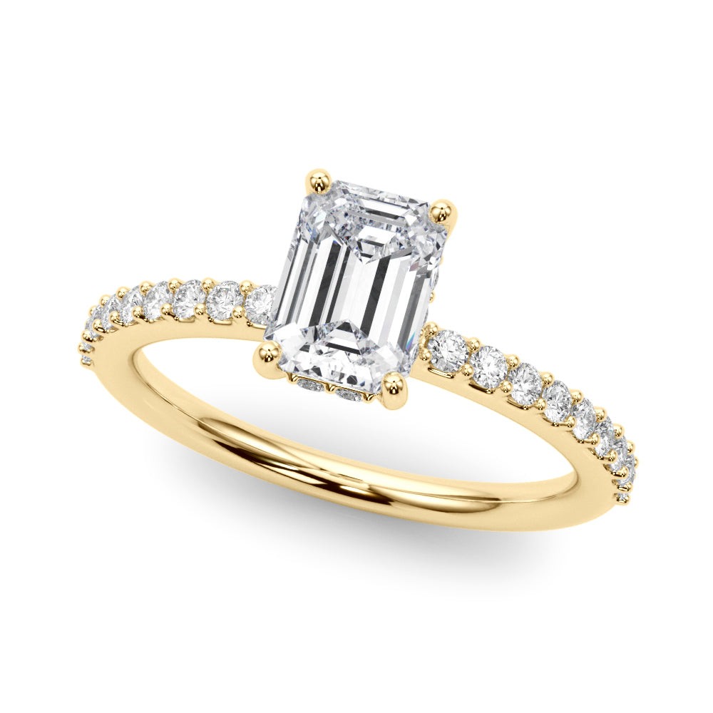 Elegant Hidden Halo Ec Single Row Shared Pr Emerald Diamond Engagement Ring — 9K/18K Gold & Platinum