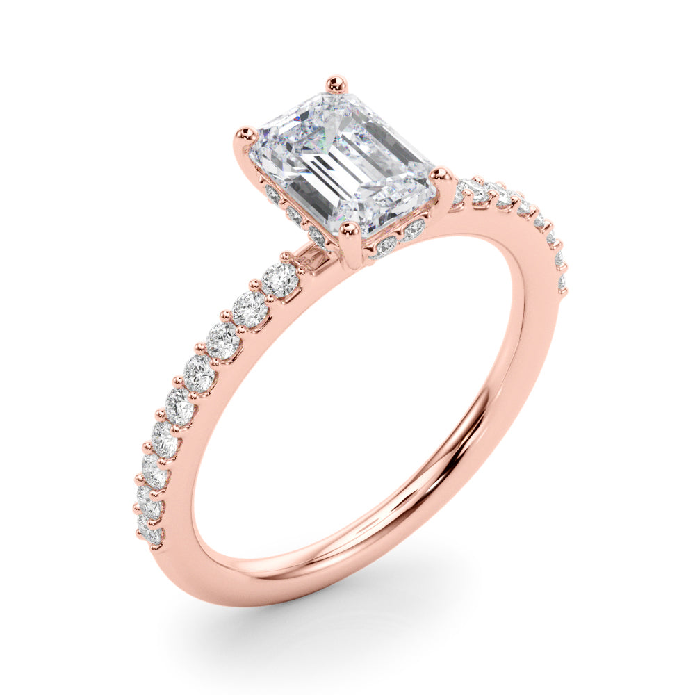 Elegant Hidden Halo Ec Single Row Shared Pr Emerald Diamond Engagement Ring — 9K/18K Gold & Platinum