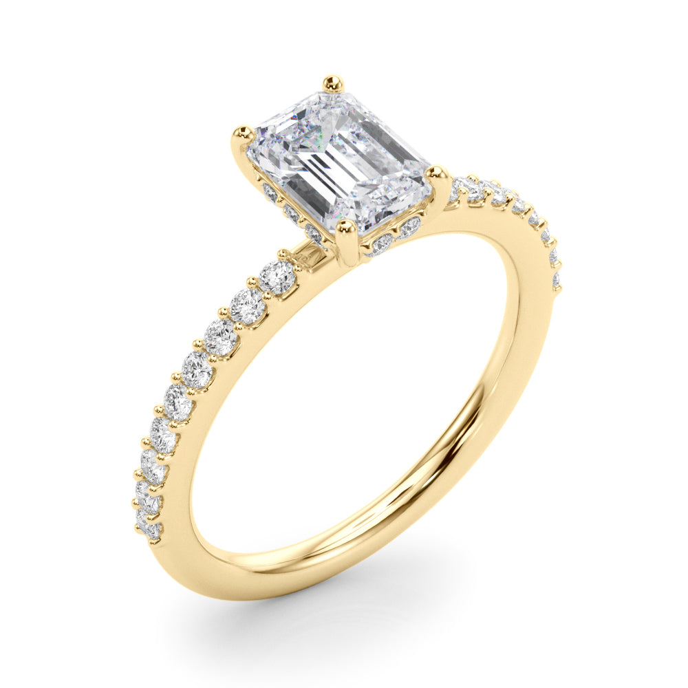 Elegant Hidden Halo Ec Single Row Shared Pr Emerald Diamond Engagement Ring — 9K/18K Gold & Platinum