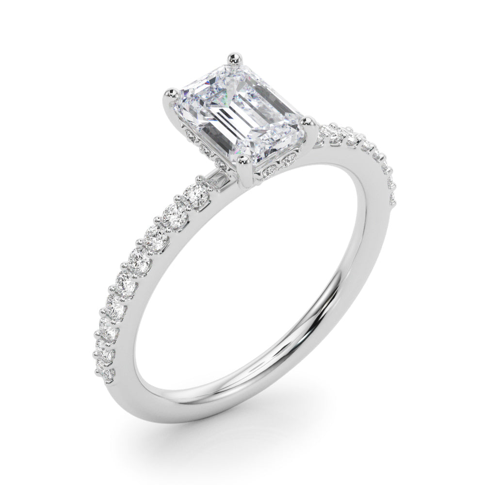 Elegant Hidden Halo Ec Single Row Shared Pr Emerald Diamond Engagement Ring — 9K/18K Gold & Platinum