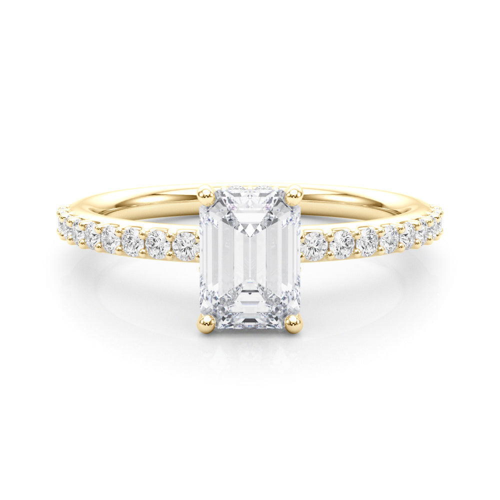 Elegant Hidden Halo Ec Single Row Shared Pr Emerald Diamond Engagement Ring — 9K/18K Gold & Platinum